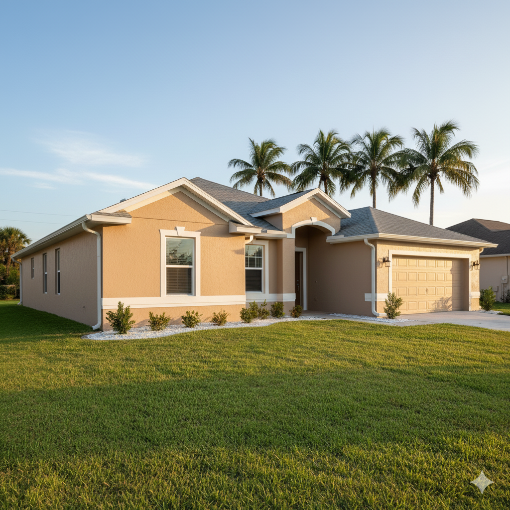 House Painters in Fort Myers, FL — a finish that actually lasts exterior house painting in fort myers, fl — fresh stucco and crisp trim, golden hour
